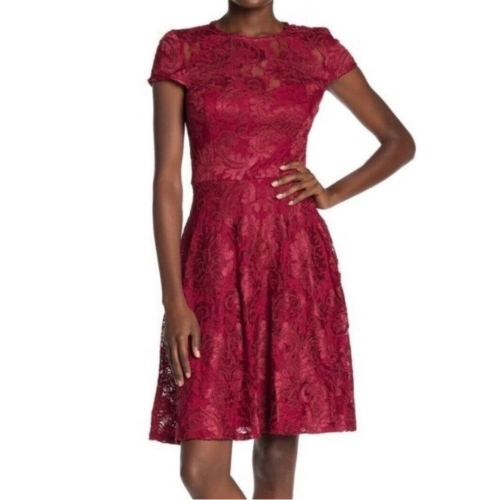 MARINA Burgundy Lace Midi Dress